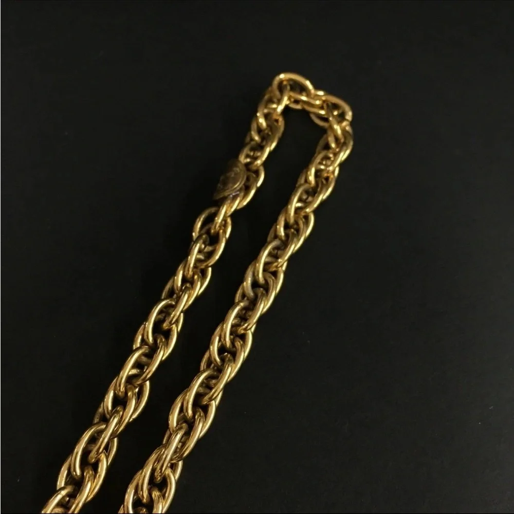 Vintage CHANEL Logo Medallion Necklace Long Oval Arabesque Pendant Necklace